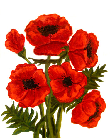 绘画 标题为“Red poppies on whit…” 由Irina Afonskaya, 原创艺术品, 油