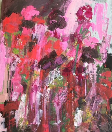 Champs de fleurs Painting titled "Champs de fleurs" by Joelle Troussier, Original Artwork, Acrylic Mounted on Wood Stretcher frame