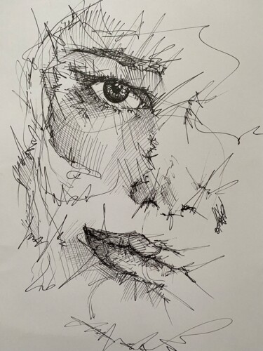 图画 标题为“abstract face” 由Oksana Floyd, 原创艺术品, 墨