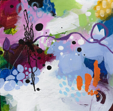 Painting titled "Happy garden" by Chantal Proulx, Original Artwork, Acrylic Mounted on Wood Stretcher frame