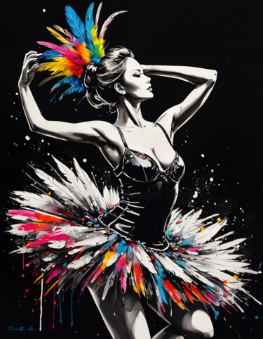 La danseuse à plumes Arts numériques intitulée "La danseuse à plumes" par Frederic Puccetti, Œuvre d'art originale, Image générée par l'IA