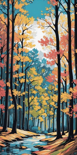 绘画 标题为“Autumn Symphony” 由Elina Kharitonova, 原创艺术品, 丙烯 安装在木质担架架上