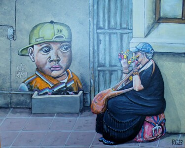Painting titled "Die Fingerpuppenspi…" by Rolf Großkopf, Original Artwork, Acrylic Mounted on Wood Stretcher frame