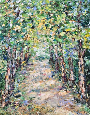 Linden Alley Impasto Oil Painting On Canvas Trees Path Art Painting titled "Linden Alley Impast…" by Vilma Gataveckiene, Original Artwork, Oil