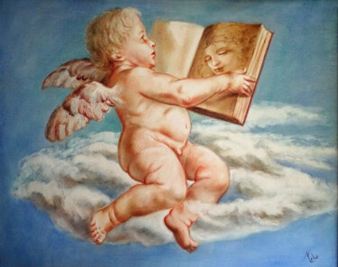 제목이 "👼 Ange au livre d'A…"인 미술작품 Isabel Mahe로, 원작, 기름 기타 단단한 패널에 장착됨