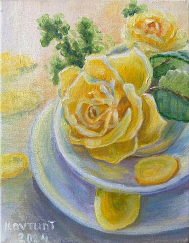 Peinture intitulée "Yellow Rose" par Tetiana Kovtun, Œuvre d'art originale, Acrylique Monté sur Châssis en bois