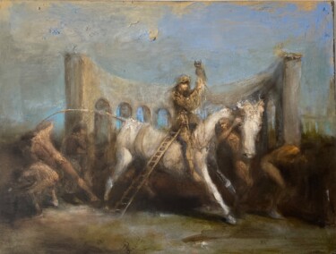Pittura intitolato "Scammers" da Sergii Shkoliar, Opera d'arte originale, Olio Montato su Telaio per barella in legno
