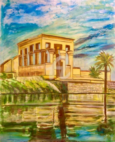 Painting titled "Temple d'Isis à l'î…" by Catherine Clare, Original Artwork, Oil Mounted on Wood Stretcher frame