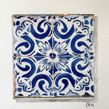 绘画 标题为“Intricate Blue Azul…” 由Irina Kurganskaya, 原创艺术品, 水彩
