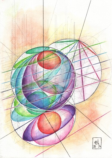 Circles to Lines Desenho intitulada "Circles to Lines" por Elkement (Elke Stangl), Obras de arte originais, Lápis