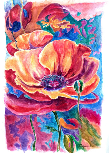 Flowers Картина под названием "Flowers" - Renata Chipra, Подлинное произведение искусства, Акварель