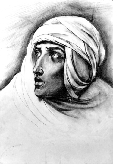 Рисунок под названием "Woman in a turban" - Renata Chipra, Подлинное произведение искусства, Карандаш