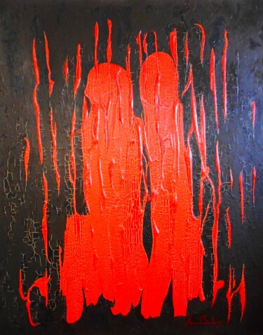 Painting titled "'RED NIGHTMARE' 2010" by Manuel Santiago, Original Artwork, Oil