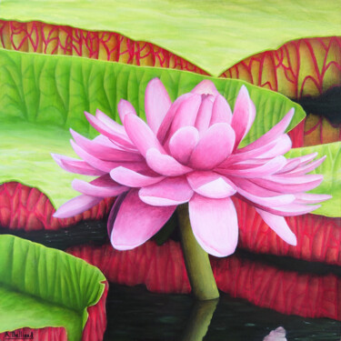 Victoria amazonica Malerei mit dem Titel "Victoria amazonica" von Aline Belliard, Original-Kunstwerk, Acryl Auf Keilrahmen aus Holz montiert