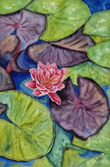 绘画 标题为“Water lily” 由Olena Yemelianova, 原创艺术品, 水彩