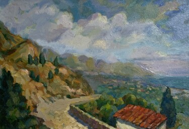 Painting titled "Summer landscape of…" by Nk. Artbox, Original Artwork, Oil Mounted on Wood Stretcher frame