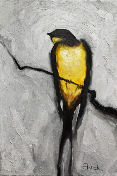 Swallow original small oil painting on canvas Pintura intitulada "Swallow original sm…" por Anich, Obras de arte originais, Óleo Montado em Outro painel rígido