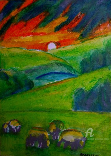 Peinture intitulée "Motiv des montagnes" par Slobodan Spasojevic (Spaki), Œuvre d'art originale, Pastel