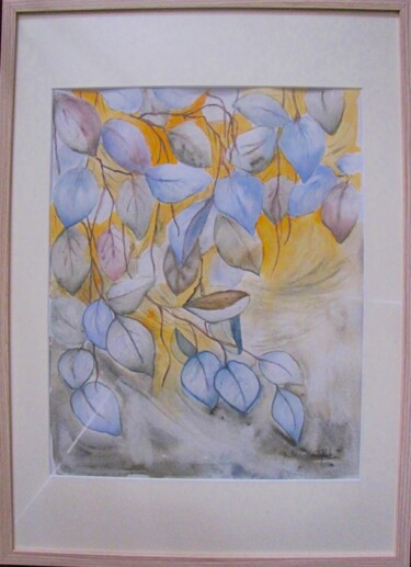Painting titled "Feuillage dans le v…" by Eliane Robin, Original Artwork, Watercolor Mounted on Glass