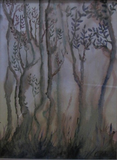 Painting titled "Novembre" by Eliane Robin, Original Artwork, Watercolor Mounted on Glass