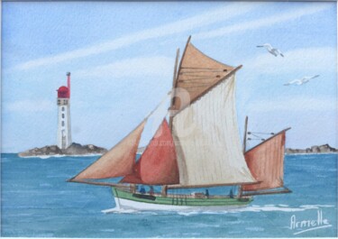 Peinture intitulée "Thonier devant le G…" par Armelle Cailly, Œuvre d'art originale, Aquarelle Monté sur Carton