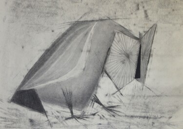 Zeichnungen mit dem Titel "CHOUETTE." von Michel Michaux, Original-Kunstwerk, Conté-Buntstifte
