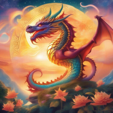 数字艺术 标题为“Flower dragon” 由Alexander Mats, 原创艺术品, AI生成的图像