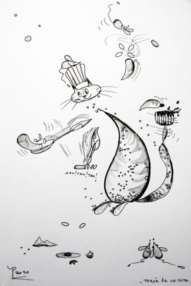 Dessin intitulée "toqué de cuisine" par Patricia Blondel, Œuvre d'art originale, Encre