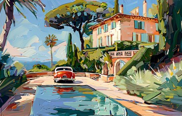 Painting titled "House By The Pool" by Elena Avanesova, Original Artwork, Acrylic