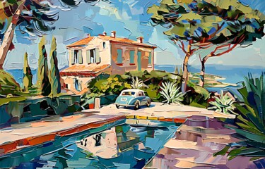 Painting titled "House By The Sea" by Elena Avanesova, Original Artwork, Acrylic
