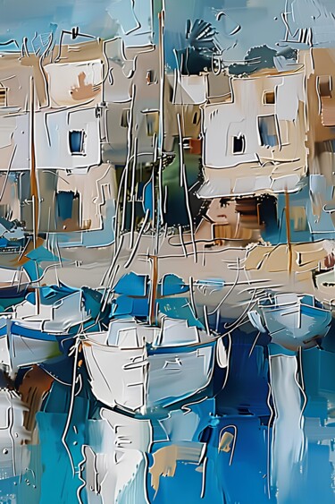 Painting titled "Boats In The Harbor" by Elena Avanesova, Original Artwork, Acrylic