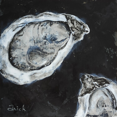 Peinture intitulée "Oysters on Black" par Anich, Œuvre d'art originale, Acrylique Monté sur Carton