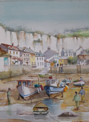 Peinture intitulée "a marée basse" par Jean Senterre, Œuvre d'art originale, Aquarelle Monté sur Carton