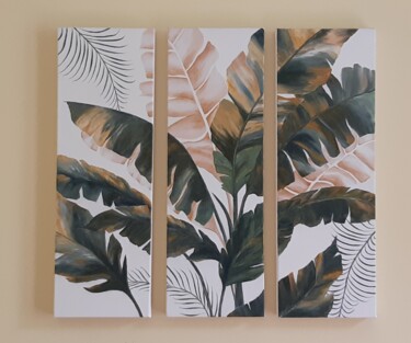 Painting titled "Banana leaves" by Catherine Delarue, Original Artwork, Acrylic Mounted on Wood Stretcher frame