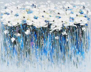 Poppies meadow in White Painting titled "Poppies meadow in W…" by Marietta Martirosyan, Original Artwork, Oil Mounted on Wood Stretcher frame
