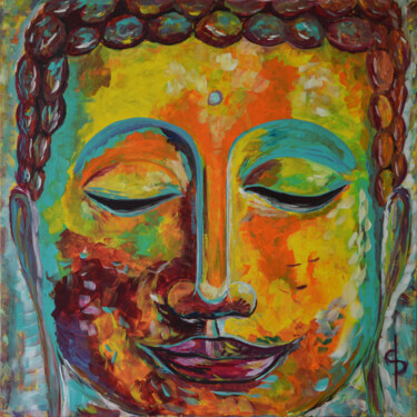 Schilderij getiteld "MulticolorBoeddha" door Dirk Peeters, Origineel Kunstwerk, Acryl