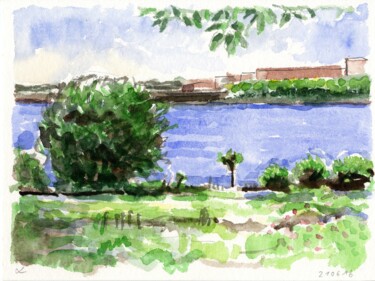 Malerei mit dem Titel "Elbe bei Teufelsbrü…" von Detlef Lemme (Farbenkugel), Original-Kunstwerk, Aquarell