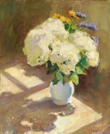 Hortensia sous les rayons du soleil Peinture intitulée "Hortensia sous les…" par Olga Samar, Œuvre d'art originale, Huile