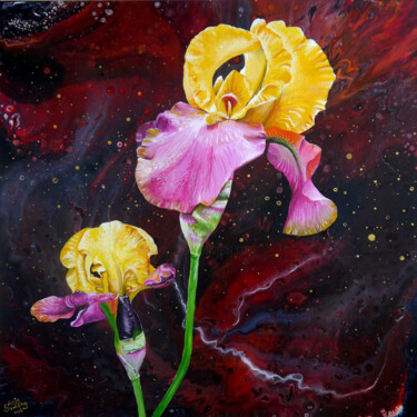 Sunset Sky - Iris - Lilie Painting titled "Sunset Sky - Iris -…" by Anja Semling, Original Artwork, Acrylic Mounted on Wood Stretcher frame