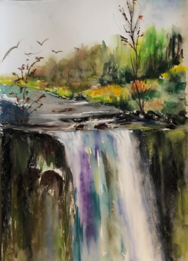 图画 标题为“La cascade de monta…” 由Philippe Allier, 原创艺术品, 粉彩