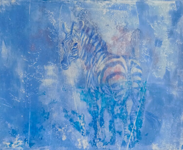 绘画 标题为“Zebra in a Blue Haze” 由Alyona Masterkova, 原创艺术品, 丙烯