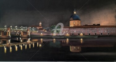 Peinture intitulée "Toulouse by night" par Josette Roboam, Œuvre d'art originale, Pastel
