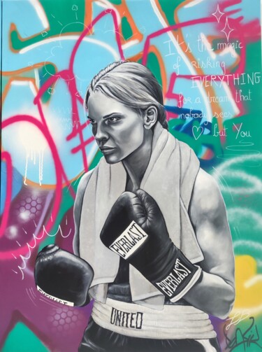 绘画 标题为“Hyperfighting club…” 由Laure Bollinger, 原创艺术品, 丙烯 安装在木质担架架上
