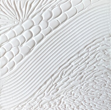 Silent Harmony, White, Relief, Abstract "Silent Harmony, Whi…" başlıklı Tablo Olivia Maro tarafından, Orijinal sanat, Akrilik Ahşap Sedye çerçevesi üzerine monte ed…