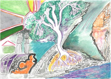 Peinture intitulée "Arbre Antique" par Martin Rupp, Œuvre d'art originale, Gouache