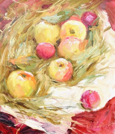 Яблоки на сене Peinture intitulée "Яблоки на сене" par Olga Samar, Œuvre d'art originale, Huile