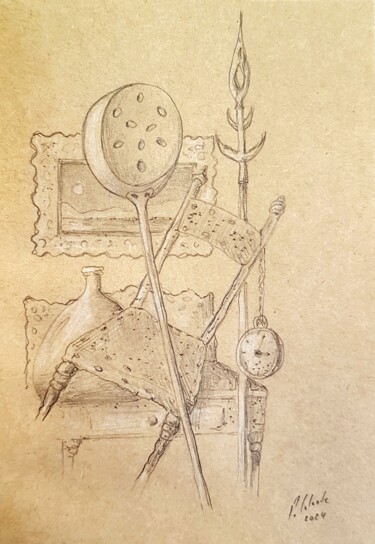 Drawing titled "La vie rêvée d'un m…" by Patrick Lalande, Original Artwork, Pencil