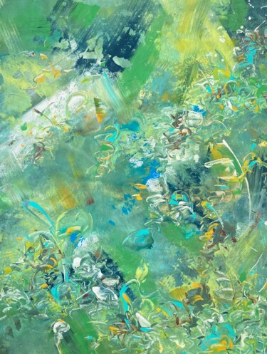Painting titled "INTO THE GREEN" by Delphine Bernard, Original Artwork, Acrylic Mounted on Wood Stretcher frame