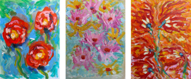 Malerei mit dem Titel "Triptyque  roses et…" von Jean Mirre, Original-Kunstwerk, Öl