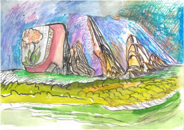 Peinture intitulée "Town-1" par Martin Rupp, Œuvre d'art originale, Gouache